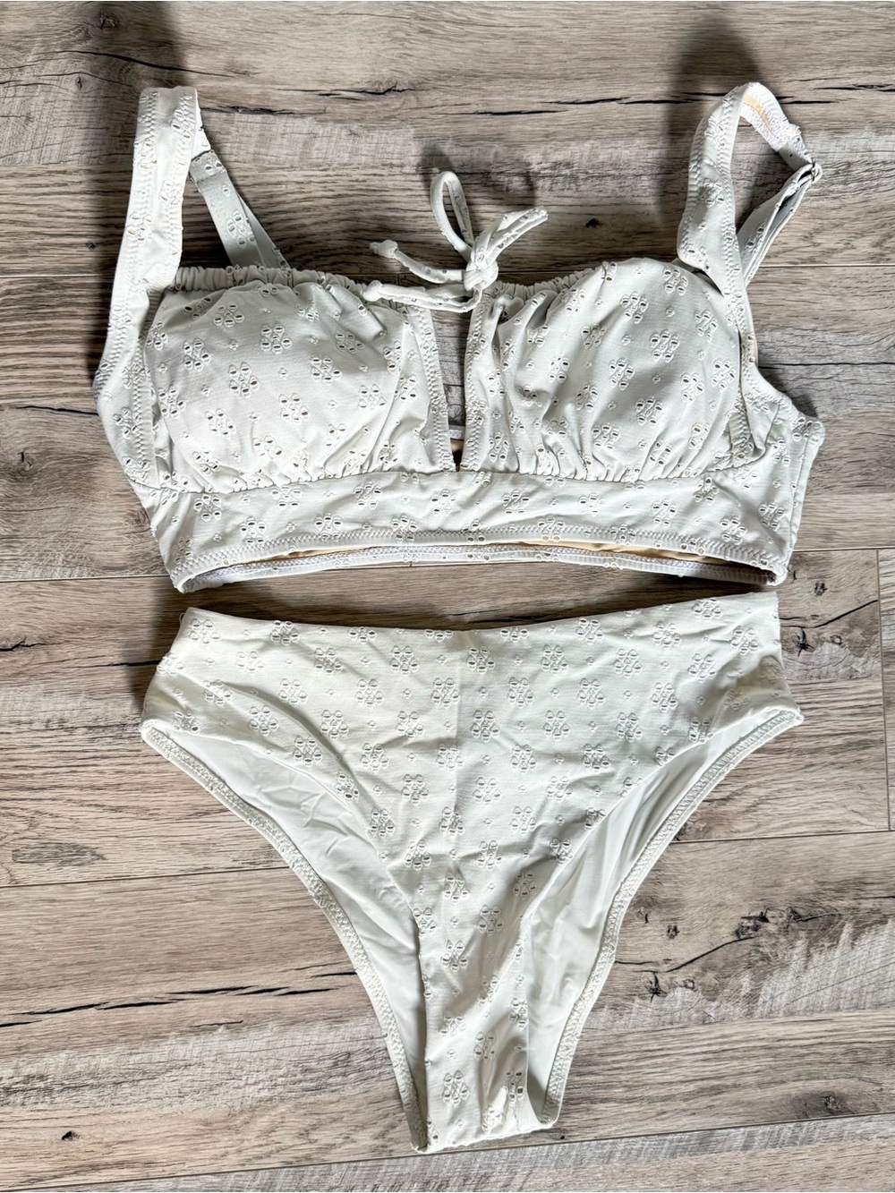 Anthropologie White Eyelet Two-Piece Bikini